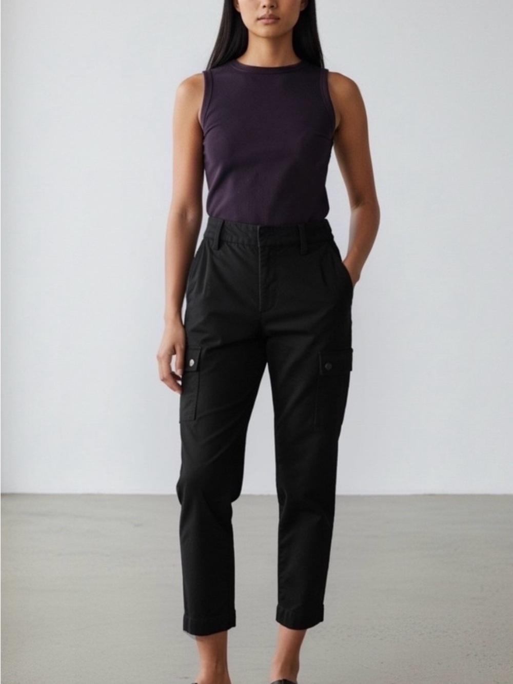 White House Black Market Black High Rise Utility Crop Cargo Pants